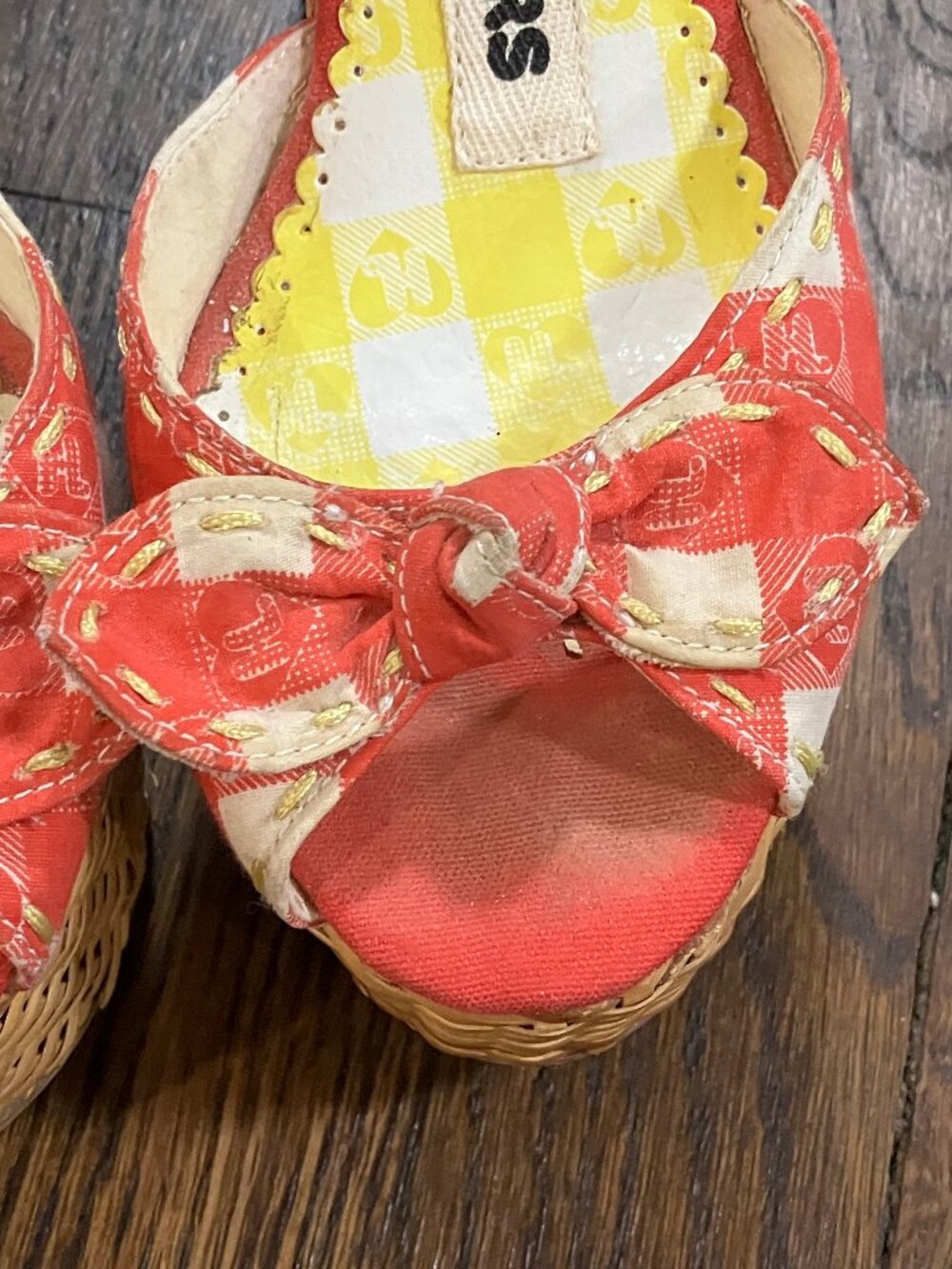 Gwen Stefani Harajuku Lovers Gingham Picnic Basket Weave Wedge Sandal Sz 6 Ants - Picture 14 of 15